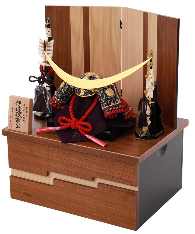 辰広作 兜1/4収納箱飾り（6L22-AA-776）横
