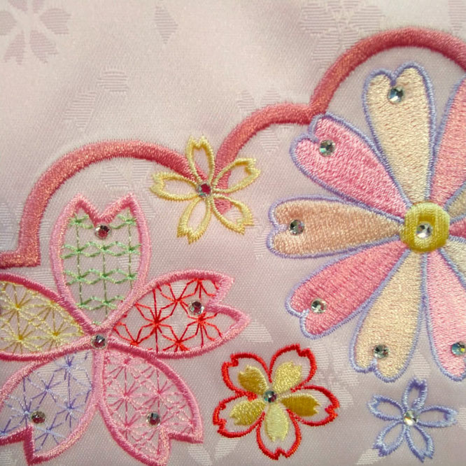 名前旗 彩音(小)薄ピンク 小桜 紫糸刺繍 高さ39cm(3437)桜を刺繍入れ