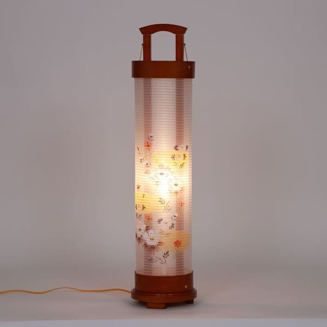 盆提灯 創作提灯 愁霊燈 白芙蓉 6号 絹絵（8730-GT-861）ライトアップ