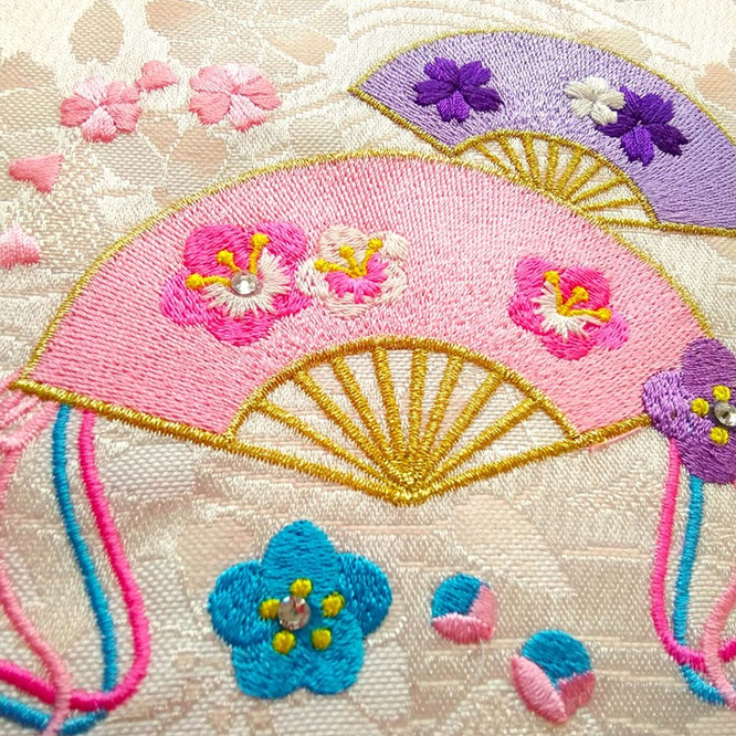 名前旗 西陣織 凛(白)S 高さ38cm 台付 扇の刺繍