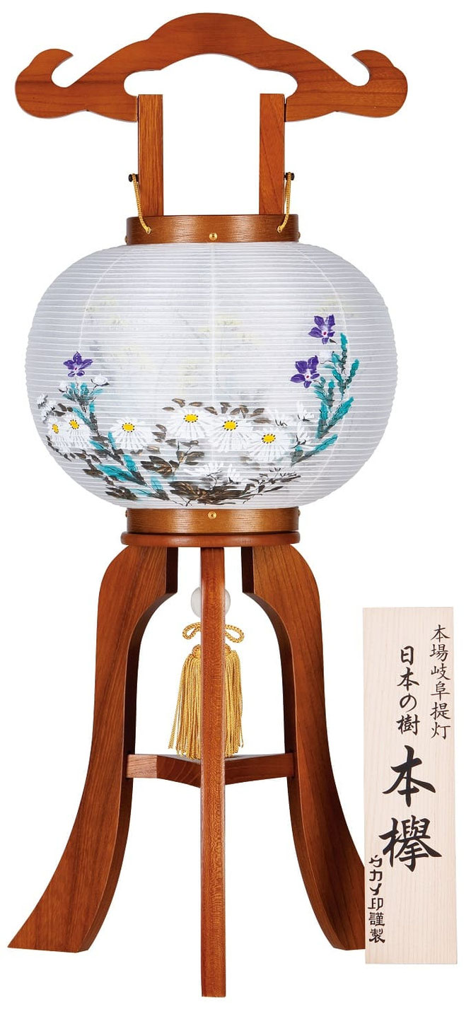 盆提灯 行灯 小町あんどん 本欅 絹二重絵 菊桔梗(1203)