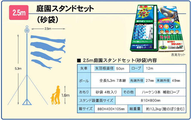 鯉のぼり「庭園スタンドセット」2.5m　内容