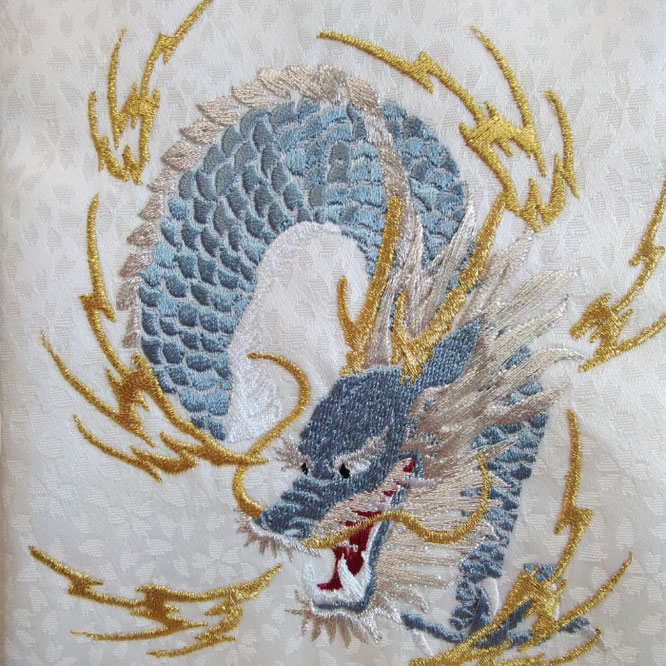 名前旗 蒼龍(小)白 青糸刺繍 高さ39cm(5348)厄除けの龍