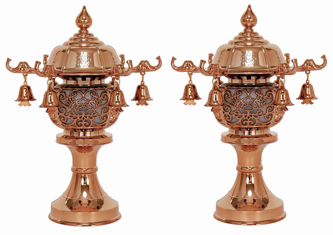 盆提灯 霊前灯 極楽灯 ブロンズ 鈴付 7号 対入（8841-07-530） - 伽楠