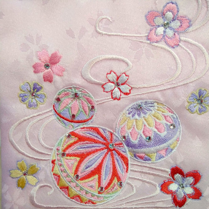 名前旗 ひまり(特小)薄ピンク 紫糸刺繍 高さ31cm(3366)縁起の良い鞠と桜を刺繍入れ