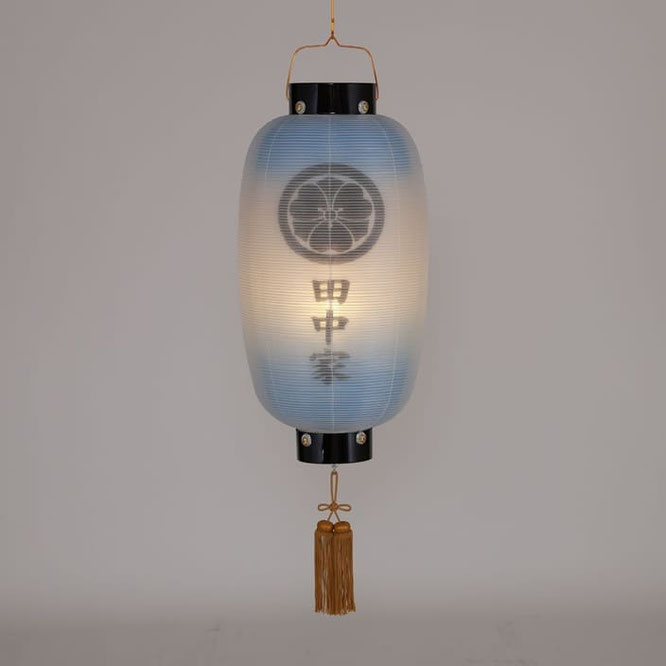 盆提灯 門提灯 長 絹二重 青ボカシ 中 電池式LED(8324-GJ-081AA)※ライトアップ