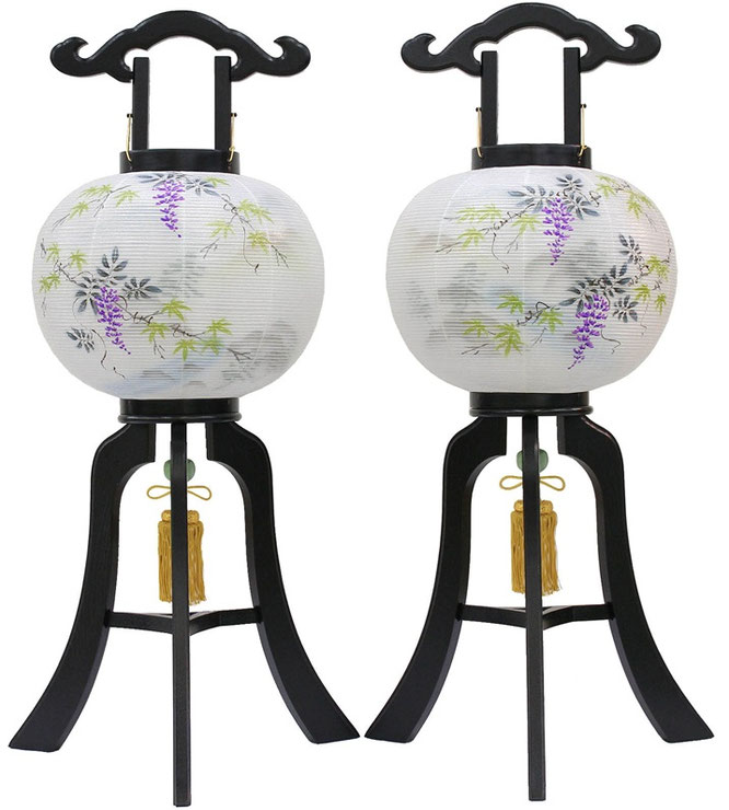 盆提灯 行灯 雅木目 黒 絹二重対絵 11号（8438-GA-111WP）