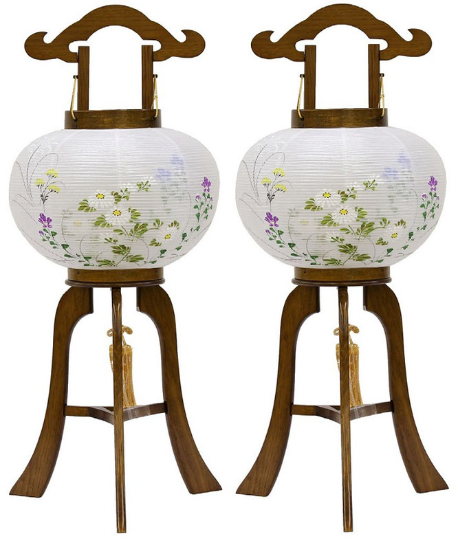 6月末に処分します　【木製】盆提灯 大内行灯 10号 樹峰【絹二重絵】 一対 6月末に処分します 【木製】盆提灯 大内行灯 10号 樹峰【絹二重