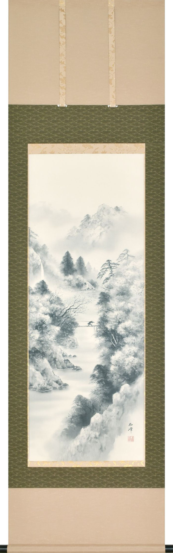 掛軸「水墨山水」田代西峰 尺五立（A-4805）