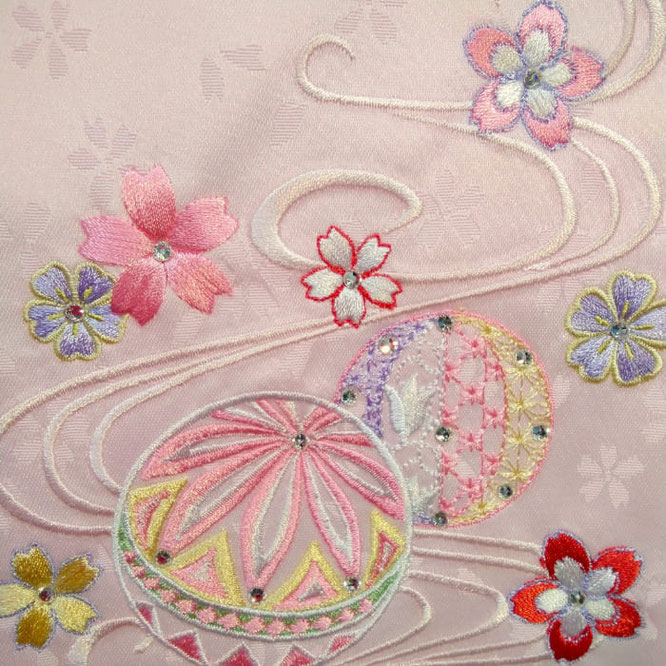 名前旗 まり桜(小)薄ピンク 小桜 桃糸刺繍 高さ39cm(3439)縁起の良い鞠と桜を刺繍入れ