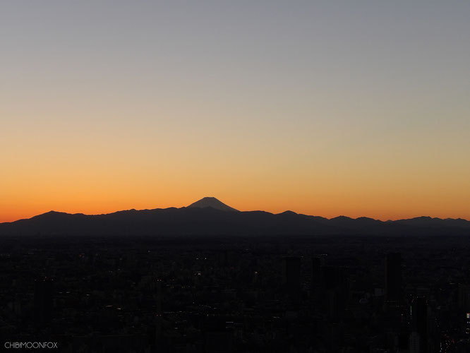 Mt. Fuji covered in snow after the sun set