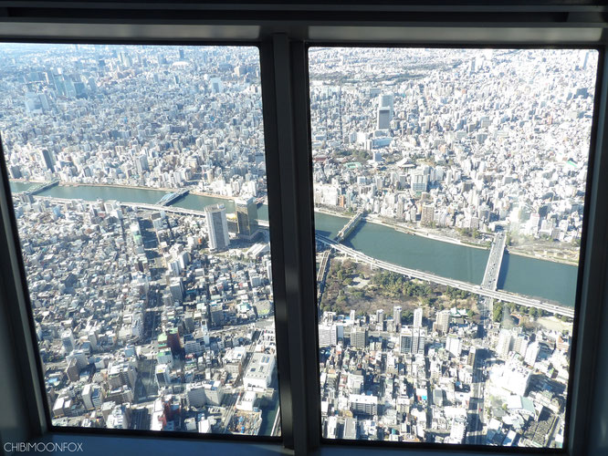 Blick vom Tembo-Deck auf den Fluss Arakawa