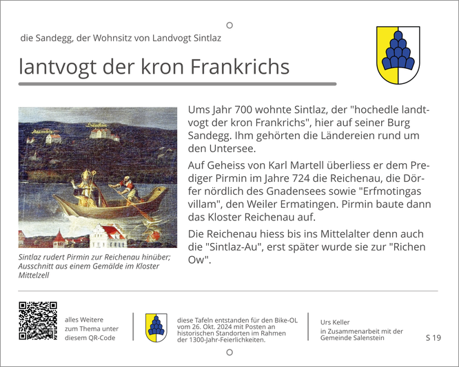die Infotafel zur Sandegg im Zusammenhang mit der 1300-Jahr-Feier zur Gründung des Klosters Reichenau