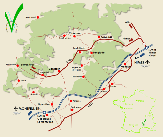 La Vaunage : plan d'accès