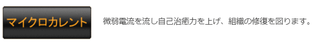 マイクロカレント　微弱電流を流し自己治癒力を上げ、組織の修復を図ります。長浜市の地福寺接骨院です。交通事故専門施術をしている整骨院です。いつでもご相談下さい。