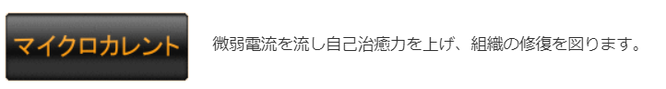 マイクロカレント　微弱電流を流し自己治癒力を上げ組織の修復を図ります