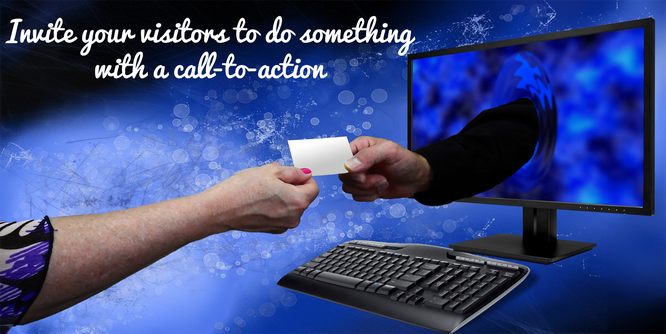 woman giving a card to a man in the computer call to action