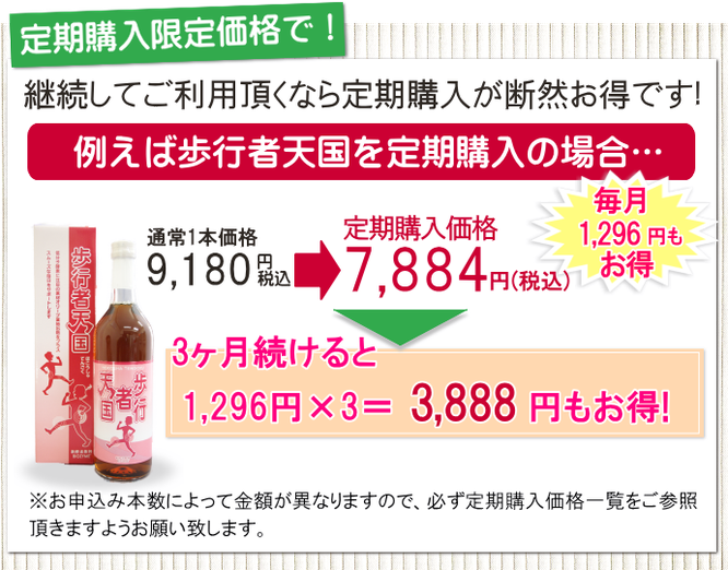 酵素飲料歩行者天国1本定期購入で毎月1,080円もお得