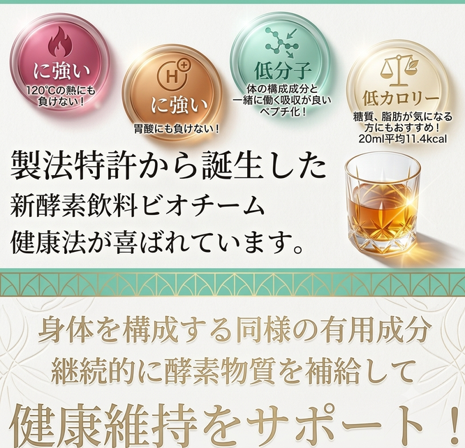 酵素飲料ビオチームは熱や酸に強く低分子で低カロリー