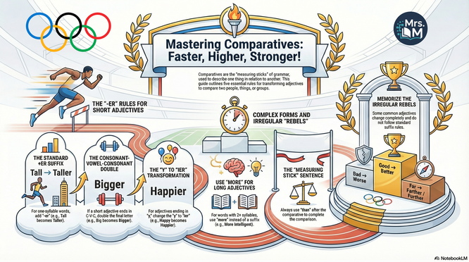 Infographics about the rules of the comparatives in English