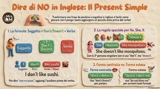 Infographics about the use of don't and doesn't (present simple)