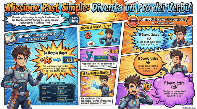 Infographics about the past simple of regular verbs, spelling and pronunciation