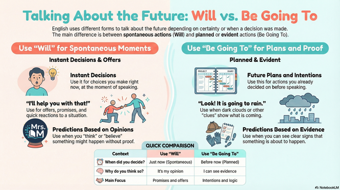 Infographics about the future with will and be going to
