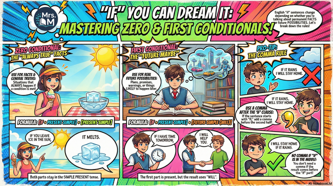 Infographics about the use of the zero and first conditionals