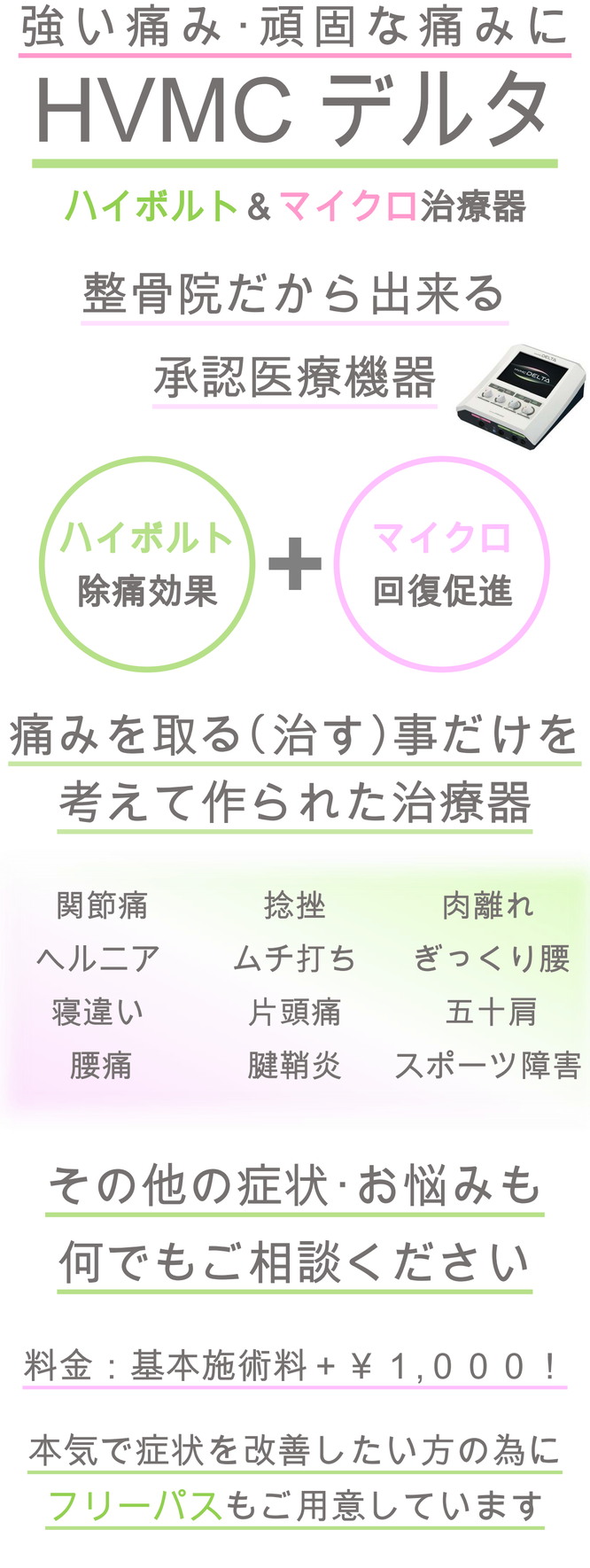 強い痛み･頑固な痛みにハイボルト＆マイクロ治療器