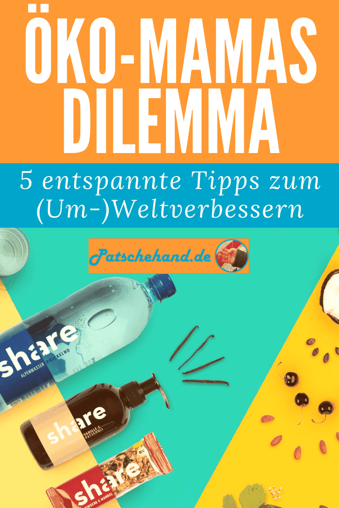 Grafik für Pinterest oder zum Teilen rund um die besten Tipps für mehr Nachhaltigkeit und Fairness im Familienalltag auf Mama-Blog Patschehand.de.