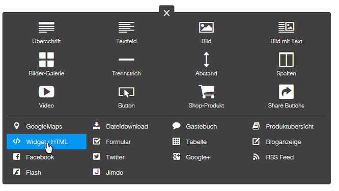 Jimdo-Element "</> Widget / HTML"