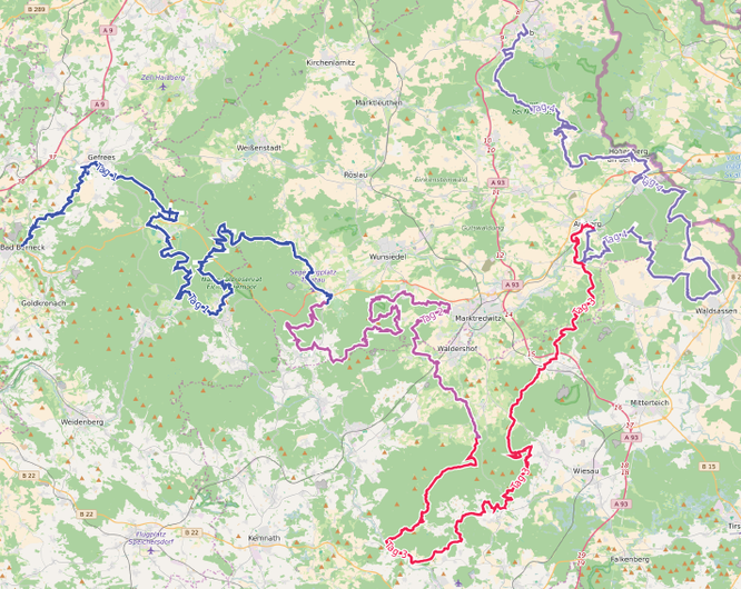 Karte Fichtel-Steinwald-Trail 228 Km 6600 Hm Tage 1-4