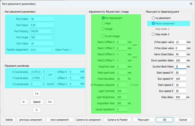 SMALLSMT VisionPlacer V3 SMT placement related parameters
