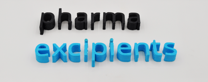 words pharma excipients printed in 3D as symbole for 3D printed pharma components