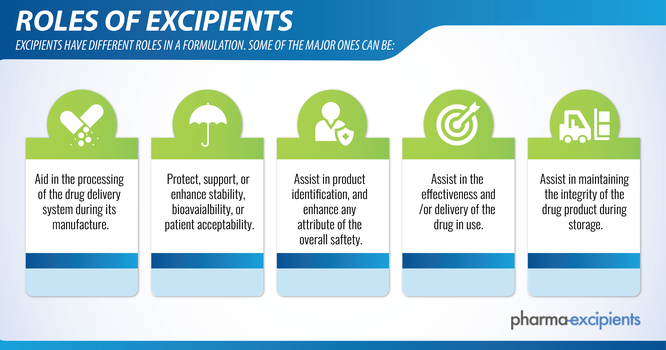 Graphic with the five main roles of excipients