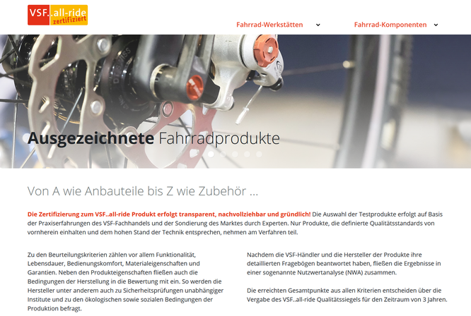 VSF ‚all-ride‘ Qualitätssiegel mit neuer Website: zertifizierte Produkte und Werkstätten auf einen Blick