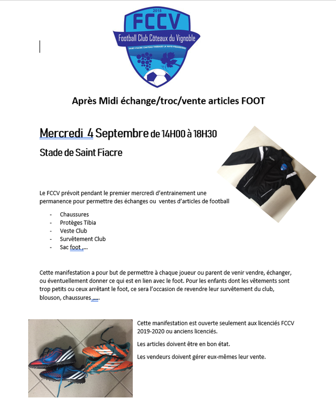 Pendant cette vente, une permanence sera présente pour essayage et commander les tenues du CLUB
