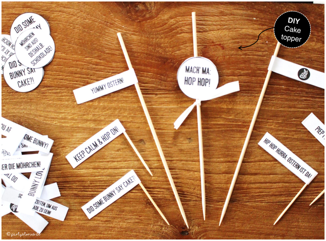 Bild: Ideen für DIY Osterdeko, DIY Caketopper für Ostern, Freebie zum nachmachen inklusive, gefunden auf Partystories.de