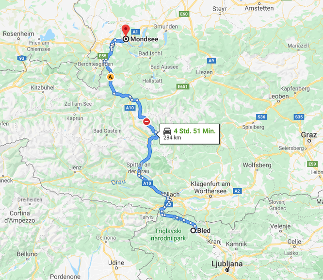 Von Bled ging es Richtung Mondsee, mal wieder möglichst ohne Autobahn :-)