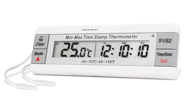 Termómetro digital con sonda plástica externa y certificado trazable a NIST 4307