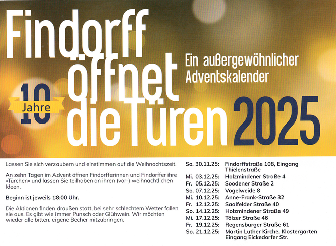 JedeR kann mitmachen: die Termine 2025 für die die »Findorffer Adventstürchen« im Stadtteil