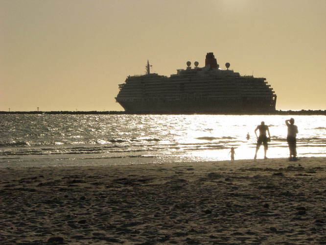 Queen Victoria ship sailing away from Adelaide.