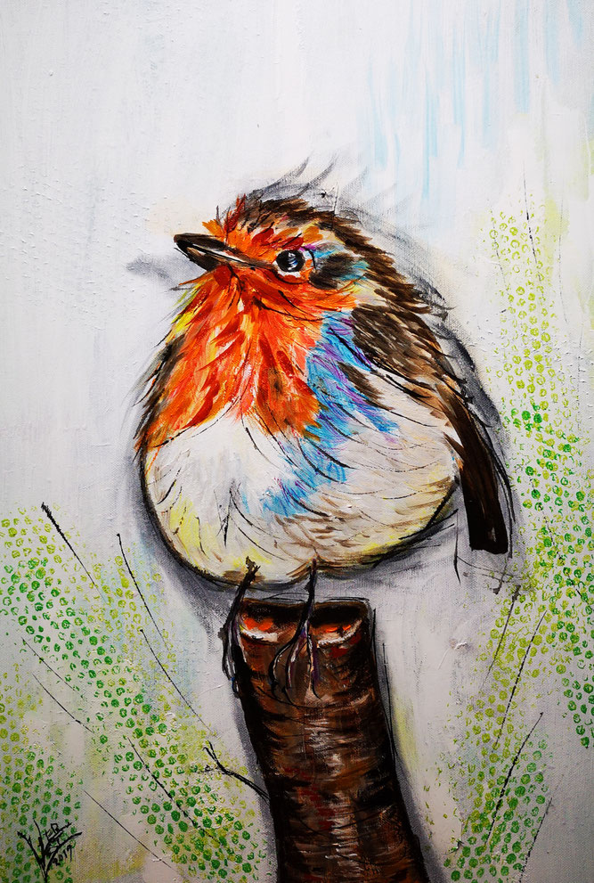 49. Robin on a trunk 40x60 cm weggevlogen