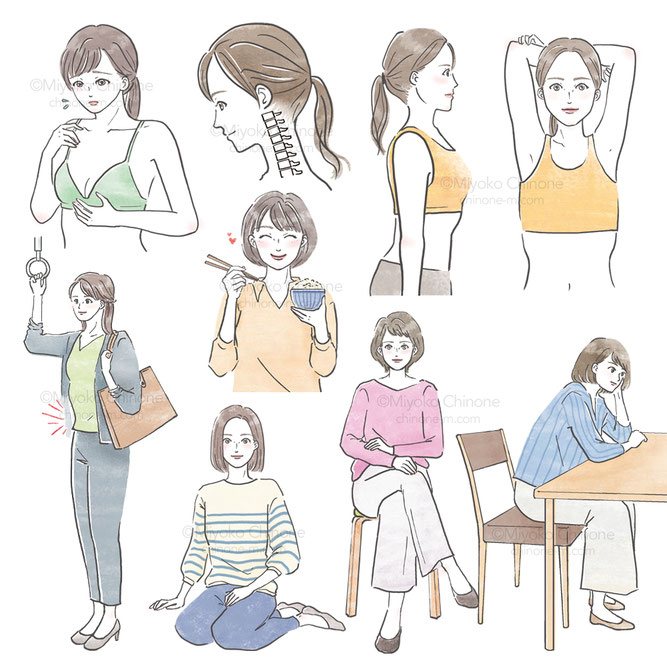 色々な女性のイラスト　健康系イラスト