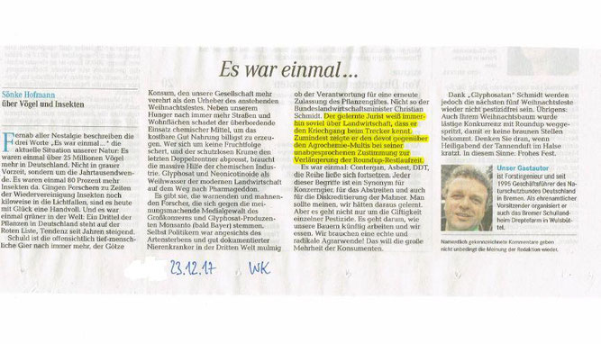 Artikel vom Weserkurier vom 23.12.2017