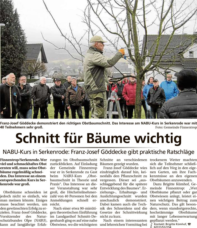 NABU Olpe Serkenrode Obstbaumschnitt Gemeinde Finnentrop Franz-Josef Göddecke