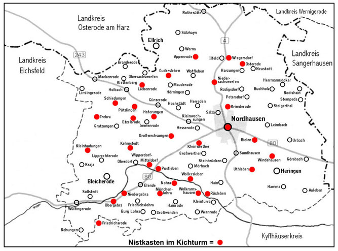 Bild 3: Kirchen mit Schleiereulen-Nistkästen im Landkreis Nordhausen