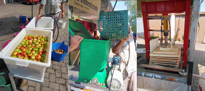 Die Äpfel werden gewaschen, zerkleinert und gepreßt.  Fotos: Margareta Fluck