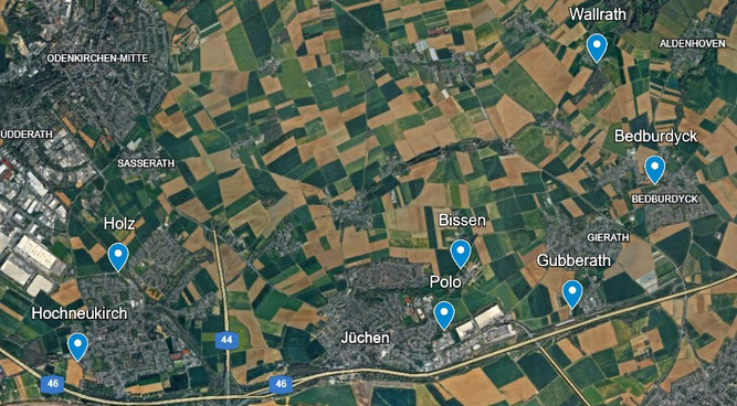 Karte mit den Kopfweidenstandorten 2026 (Google Maps)