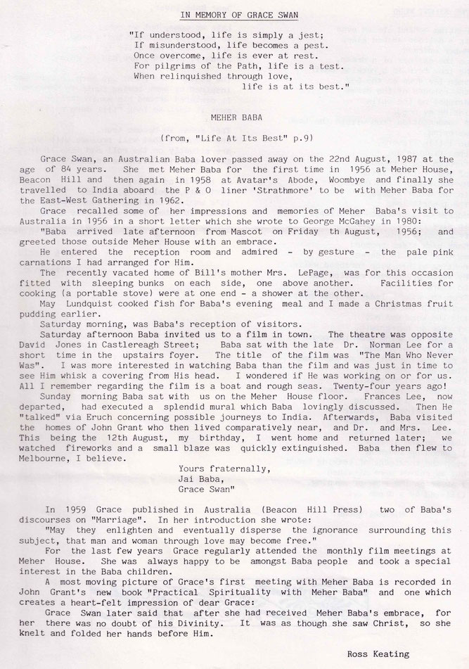 Courtesy of ; Meher Baba Australia newsletter - June 1988 p.5